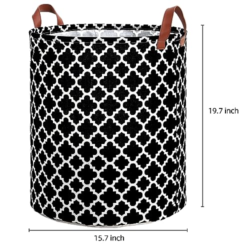 Image of MAQIAO 2 Pack Collapsible Laundry Hamper Basket, Large Tall 63L Freestanding Waterproof Clothes Basket, Round Storage Organizer with Leather Handles for Dirty Clothes, Home Storage (black DL)