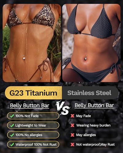 Jstyle G23 Titanium Dangle Belly Button Rings for Women 14G Internally Threaded Belly Ring Dangling Piercing Jewelry with Heart Butterfly CZ Hypoallergenic Navel Piercing Ring 14K Gold/Silver2