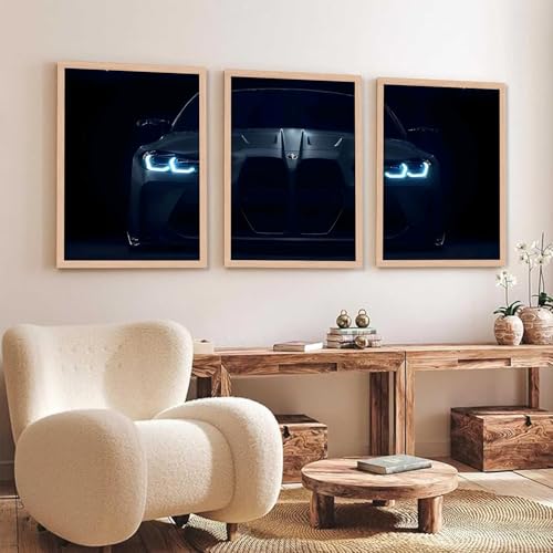 Image of TASVEE Car wall posters | set of 3 wall frames | posters for wall | Wall Decoration for Bedroom, Living Room & Office | Best Gift for Boys & Car Lovers | bmw m4 | bmw m4 set of 3 frames