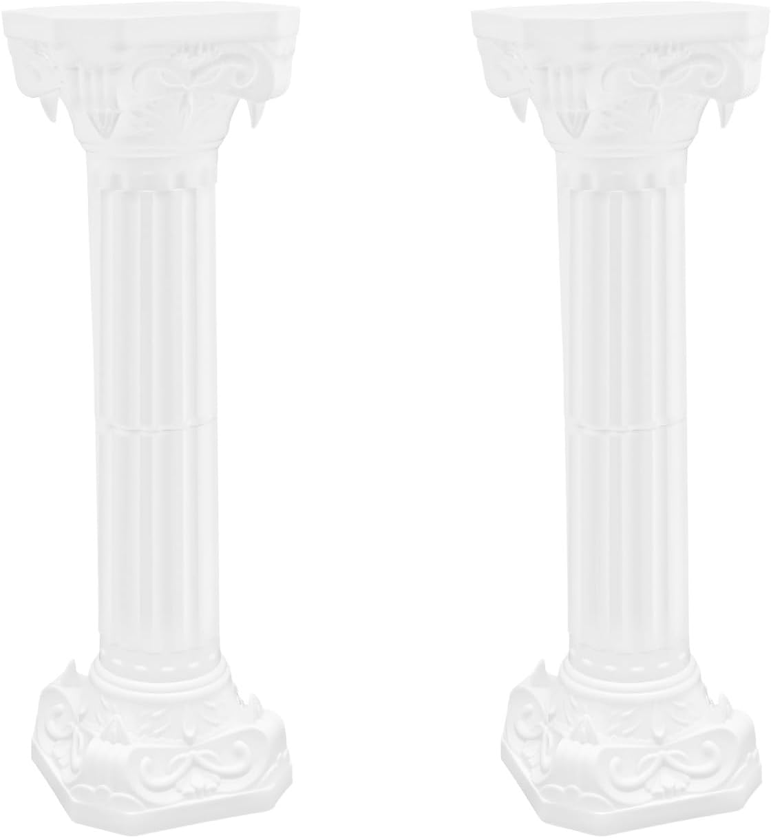 Bepritm Roman Column Set, Wedding White Plastic Roman Columns and Pillars, Greek Column Pillar Stand Event Pedestals for Flower Arrangements Wedding Party Event Decorative (2Pcs Style B)