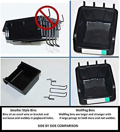 WallPeg Pegboard Bins Garage Organization - Kit PB-6 Hooks to Peg Board Panel Organize Hardware Arrange Accessories Workbench Tool Organizer Garage Storage Craft Room Tool Shed Hobby Office - Made USA