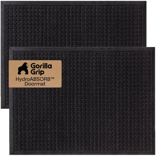 Image of GORILLA GRIP Ultra Absorbent Front Door Mat Outside Entrance, Traps Dirt and Moisture, HydroABSORB Indoor Outdoor Doormat Holds 1.7 Cups Water, Stain and Fade Resistant Welcome Mat 2 Pack 29x17 Black