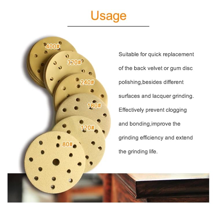 10 PCS Flocking Yellow Sandpaper 6 Inch 15 Hole Self-Adhesive for Polishing Abrasive Tools Electric Grinder Accessories,800