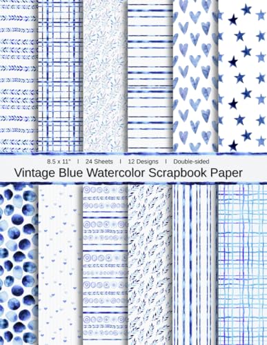 8.5 x 11" Vintage Blue Watercolor Scrapbook Paper: Double-sided Colorful Decorative Craft Paper, Album background, Personalised Invitations, ... Premium Color Interior, 12 Designs, 24 Sheets image 2