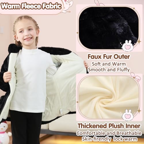 Image of UVIPC Toddler Girls Winter Coat Fleece Jacket Overcoat Kids Faux Fur Hooded Outwear Clothes Warm Thicken 1-8 Years