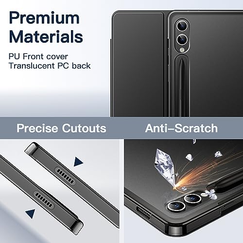 Image of JETech Cover Case for Samsung Galaxy Tab S10 Plus /Tab S9 Plus 12.4-Inch, Translucent Back Tri-Fold Stand Protective Tablet Cover, Support S Pen Charging, Auto Wake /Sleep (Black)