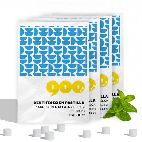 Dentífrico Sólido con Flúor - 248 Pastillas para 4 Meses - Sabor Menta Extrafresca - Flúor contra las Caries, Para Dientes Blancos, Protege las Encías - Fórmula Natural