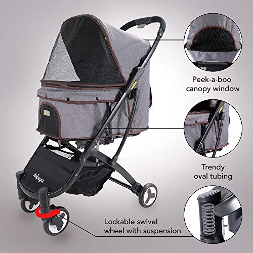 Pet Stroller for Medium Dogs, Small Dogs, Cats, Grey Denim - Compact Dog Strollers with One-Hand Folding Design for… - Image 3