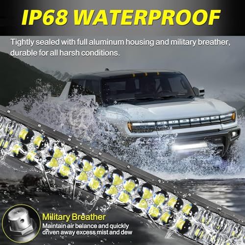 Image of 20 Inch LED Light Bar Kit with Wiring Harness 5D Optics Lens | 200W Double Row LED, Spot Flood Combo Offroad Driving Light Super Bright Bumper Grille Light Bar for Trucks Pickup SUV UTV