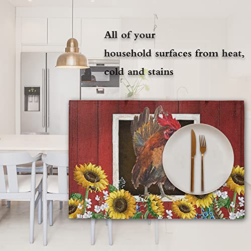 Watercolor Red Barn Placemat Set Of 6, Rooster And Sunflowers Heart Heat-Resistant Washable Table Place Mats For Kitchen Dining Table Decoration #TOP6