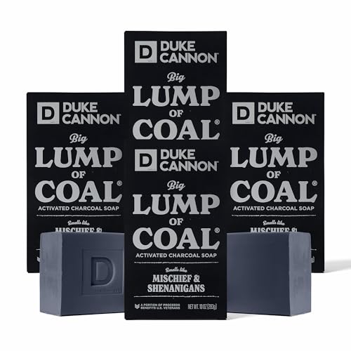 Duke Cannon Lump of Coal Holiday Soap Charcoal Bergamot & Black Pepper 10oz XL Paraben-Free Triple-Milled Hydrating American-Made Mens Gift 4 Pack