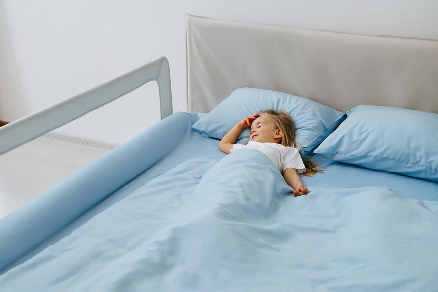 ComfyBumpy Toddler Bed Safety Bundle – 55.5" L x 24.4"–32.3" H Foldable Adjustable Gray Bed Rail + 52" x 5" Foam Bed Bumper | Twin, Full, Queen & King Mattress Protection | Anti-Slip, Washable Covers