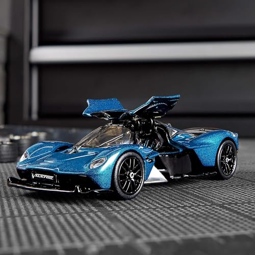 Hot Wheels Elite 64 Aston Martin Valkyrie &ndash; Premium Die-Cast Car with Opening Gull-Wing Doors, Real Riders Rubber Tires, Metal Body & Chassis &ndash; Metallic Teal &ndash; HWR91 Collector Car 1:64 Scale