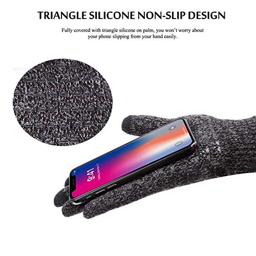 Trendoux Winter Gloves, Knit Touch Screen Glove Men Women Texting Smartphone Driving - Anti-Slip - Elastic Cuff - Thermal Soft Lining - Hands Warm In Cold Weather - Gray - M #TOP3