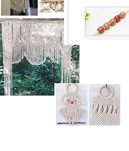 Image of 3mm 110Yards Natural Macrame Cotton Cord Thread With Wooden Beads, Rings, Sticks for Knitting Crafts, Wall Hanging, Plant Hangers, Handicrafts, Home Decoration, Handmade DIY