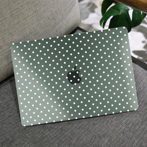 Image of MEEgoodo Case for M5 /M4 /M3 /M2 MacBook Air 13 inch 2026 2025 2024 2022, Fit Model A3449 /A3240 /A3113 /A2681, Case Compatible with MacBook Air 13.6-inch, White Polka Dots & Midnight Green