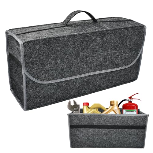EUIEUT Organizador Maletero Coche, Bolsa para Maletero de Fieltro con Tapa y Asa, Caja Organizador Maletero Coche Plegable, Bolsa Organizadora para el Maletero de Coches(Gris Oscuro,50 * 24 * 17cm)