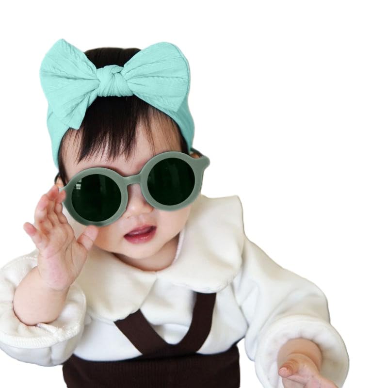 SYGA Baby Bow Jacquard Stretchable Headband With Uv Protection Round Sunglasses Stylish Combo For Toddlers And Kids (Mint Green, Green Frame, Free Size)-image-6