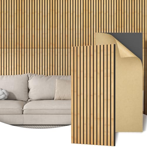 TONOR 4 Packs Paneles AcúSticos de Bambú para Paredes, 110x52x1,7 cm Paneles Insonorizantes Autoadhesivos, Paneles Insonorizantes para Paredes de TelevisióN, DecoracióN de Interiores, Hogar, Puertas