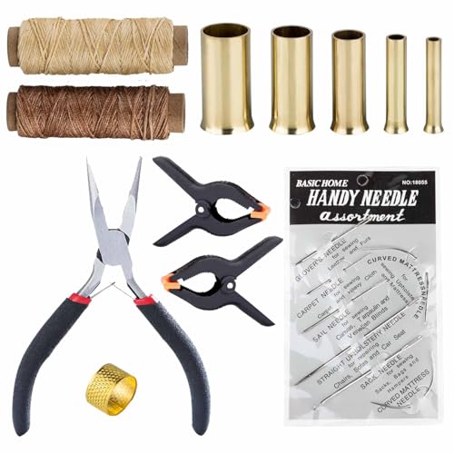 Fybrinth Pine Needle Basket Making Tool Set, Basket Rattan Weaving Basketry Supplies with Coiling Tool, Waxed Thread, Needle and Thimble Ring, Long Nose Pliers