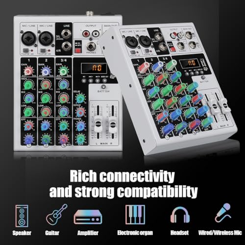 Table de mixage avec alimentation 48V fantôme et interface audio USB MP3