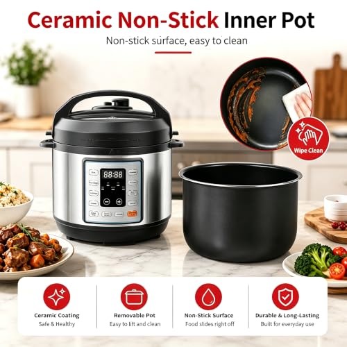 Image of Simple Deluxe 10-In-1 Electric Pressure Cooker, 3QT Instant Multi Cooker, Olla de Presion Nonstick Pot 3 Quarts for Slow Cook, Rice Cook, Steam, Saute, Canning, Yogurt Maker, Warm, Silver