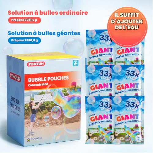SYNCFUN 6 Paquets Recharge Bulles de Savon concentrée pour Bulles géantes (jusqu'à 4,5 gallons), 6 sachets de Solution pour Machine à Bulles, Baguettes, souffleur, Pâques, activité de Plein air – vue 3