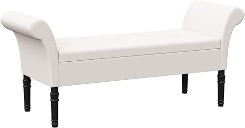 Miniatura 9 de Alunaune Banco otomano de almacenamiento tapizado juego de banco de entrada reposapiés de gamuza sintética con brazos para dormitorio sala de estar