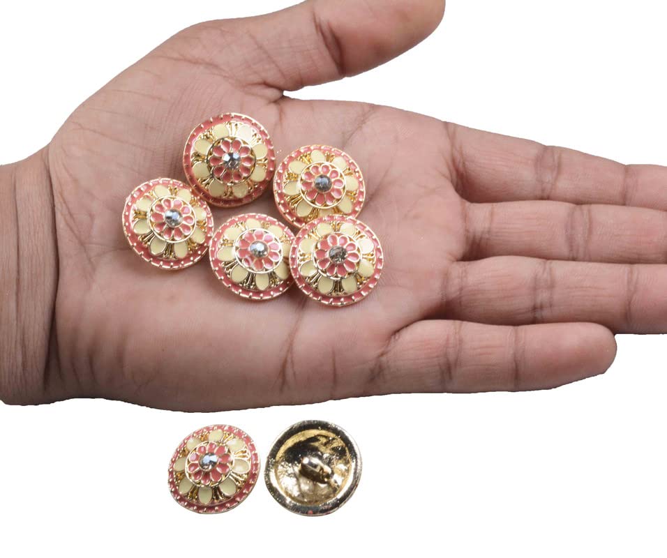CRAFTLOVE Rhinestone Flower Metal Button for Coat, Jacket, Blazer, Sherwani Gown & Traditional Indian Ethnic Classy Buttons - Rust Free - Pack of 12 Piece (Size : 2 cm) (Carrot Red)-picture-19