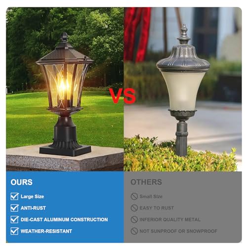 2 Pack Aluminum Outdoor Post Lights for Courtyard Lawn Driveway Entryway, Waterproof Outside Post Lamp Pole Light with 3" Pier Mount Base, Exterior Pier Mount Outdoor Lanterns Lighting