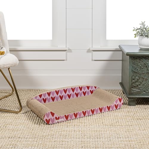 Image of CSR1004A Montego 27.5 inch Coastal Patterned Cardboard Lounge Bed Cat Scratcher with Catnip, Pink /Red