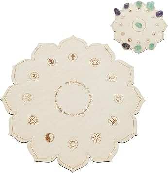 ORIGACH Wooden World Peace Crystal Grids 25x25 cm Reiki World Peace Grid Plate Board for Wiccan Altar Ritual Sacred Space Decor