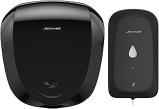 JETWELL UL Approved High Speed Black Hand Dryer and Wall Mount Automatic Touch-Less Hand Soap Dispenser, HEPA Filter Commercial Stainless Steel Hand Blower and Hand Soap Dispenser