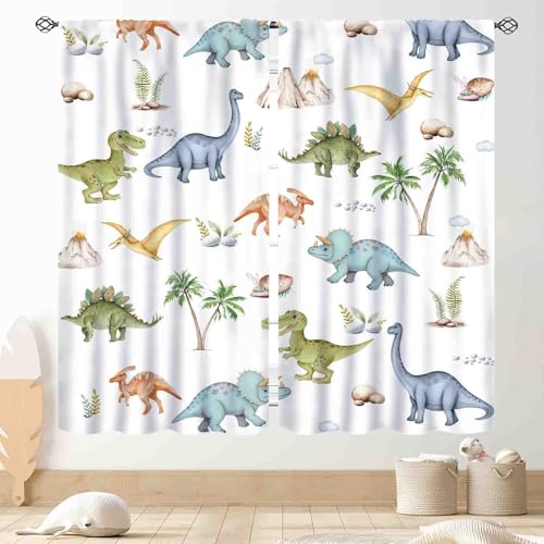 Dinosaur Curtains for Boys Room Cartoon Dino Funny Cute Dinosaur Safari Animals Colorful Window Treatments Drapery for Kids Girls Baby Bedroom Living Room Nursery Bathroom 2 Panels 42x45 Inch
