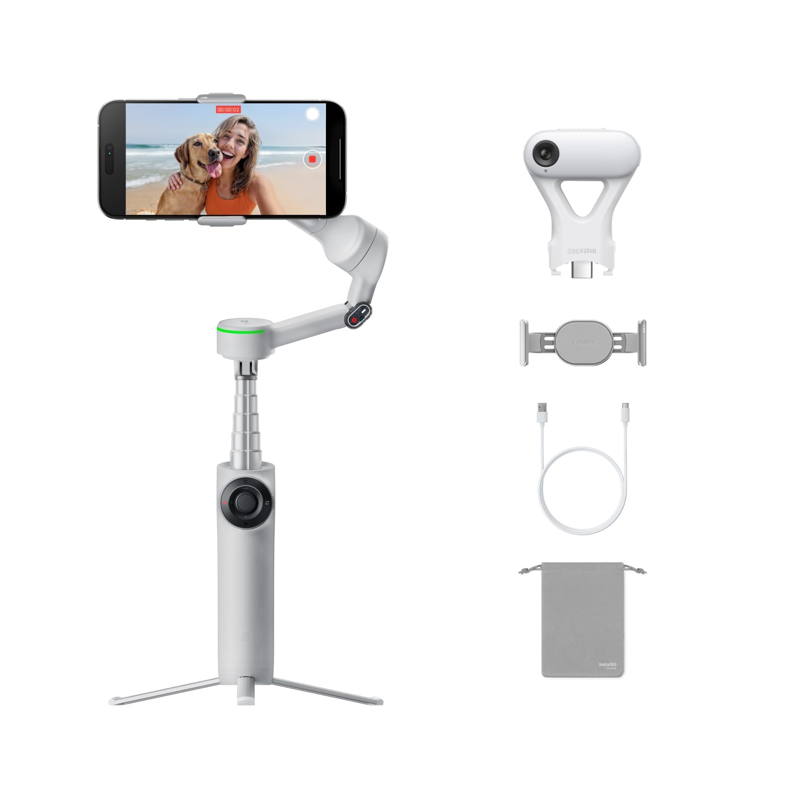 Insta360 Flow 2 Pro AI Tracker Bundle Grey - Industry-First AI Phone Gimbal with
