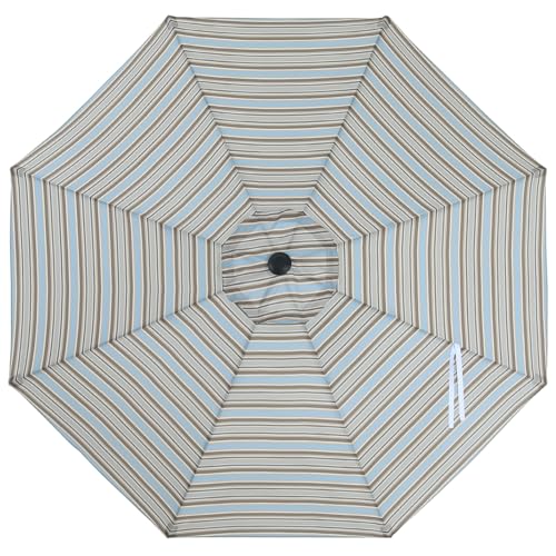 Image of MASTERCANOPY Patio Umbrella 9 ft Replacement Canopy for 8 Ribs-Khaki and Turquoise Stripe Canopy Only