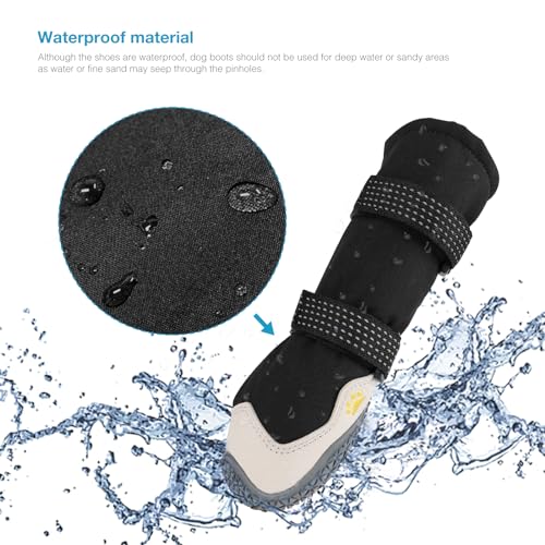 Hundeschuhe,4 Stück Hundeschuhe Pfotenschutz, Kurzer Stil wasserdichte Hundeschuhe Mit Rutschfester Gummisohle und reflektierenden Riemen, Atmungsaktiv Hundestiefel, Dog Shoes (Schwarz&Weiß, 6#)