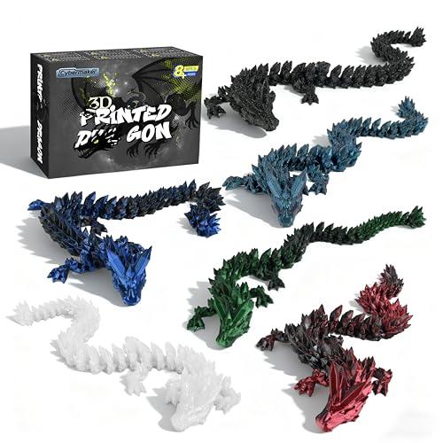 Cybermaker 6PCS 12” Black 3D Printed Dragon Set, Articulated Dragon Figures, Flexible Fidget Toys, Desk Toys & Dark Fantasy Decor, Dragon Gifts, Collectibles & Party Favors for Teens and Adults