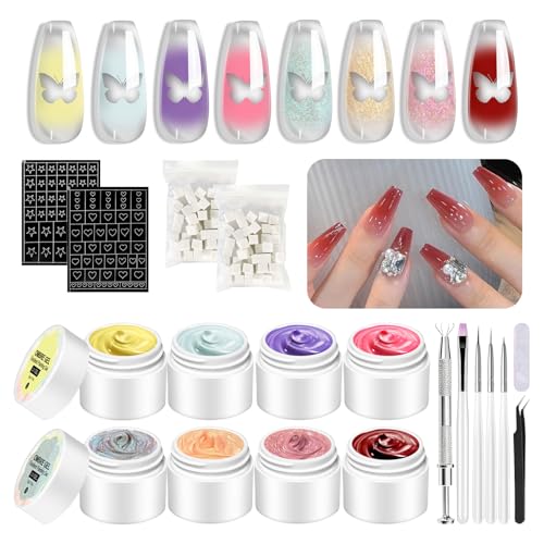 Gels à Pat - Peinture à l'Éponge avec Dégradé de 8 Couleurs pour Design de Ongles - Gel à Peinture pour Ongles Application Éponge Tapotement,Pour la Manucure Française et le Design d'Ongles Blush avec