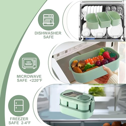 Bentomoment Large Bento Box(50Oz)With Handle For Adult/Kids/Women,Stackable Lunch Bento Box With 4 Compartments thumb #2