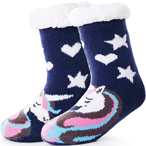 Image of MOGGEI Girls Slipper Fuzzy Socks Kids Boys Fluffy Fleece Lined Warm Plush Sherpa Winter Child Home Socks
