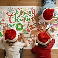 2 Nappes à Colorier Noël Pour Enfants - 183x86cm Et 137x274cm - Avec 12 Crayons, Activité Créative Familiale