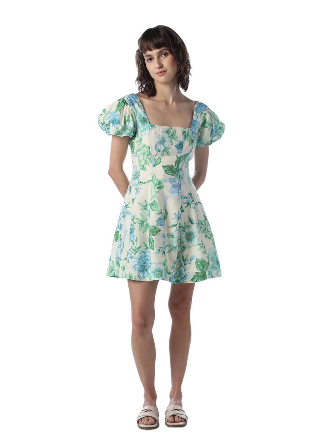 ONLY Women Floral Print Fit and Flare Green Dress in green