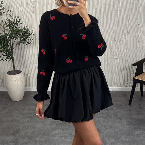 Women Christmas Cardigan Sweater Y2K Long Sleeve Button Down Open Front Crop Knit Sweater Coat 2024 Warm Outerwear2