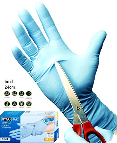 Preisvergleich Produktbild 100x Robuste Nitrilhandschuhe - Extra Safe Einweghandschuhe Puderfrei Latexfrei Medizinischer Grad AQL 1,5 Schwerlast Werkstat Reinigungs Gartenarbeit Tattooist Industrie