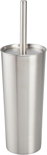 mDesign Juego de escobillas de inodoro de metal delgado, moderno soporte independiente para baño, práctico con acabado resistente al óxido, color