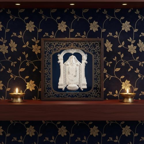 Image of Silver Plating Balaji Frame | Divine Home Decor | Wall Mount SquareFrame for Gift, Wooden PhotoFrame for Temple, OfficeDecor, Wedding, Festival Gifting | hangingframe (6.50x6.50 Inch)