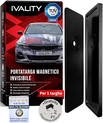 Ivality Portatarga Magnetico Senza Cornice, Supporto Magnetico per 1 Targa in Metallo, Portatarga Intercambiabile Austria, Omologato Stradale, Testato TÜV fino a 350 km/h, Accessorio Auto