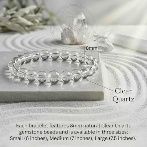 Image of Clear Quartz Bracelet (Sphatik) - Certified 8MM Natural White Crystal Bracelet for Men & Women | Clarity, Focus & Energy Balance | 3 Sizes (Small, Medium, Large)