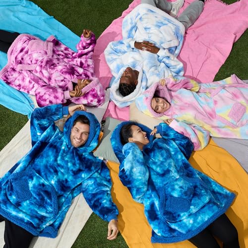 Image of Giggling Getup Wearable Blanket Hoodie for Adults Gifts for Teen Girls Sister Women Sherpa Fleece Printed Hooded Blanket Sweatshirt Warm Cozy with Pocket & Sleeves Cotton Candy Tie Dye